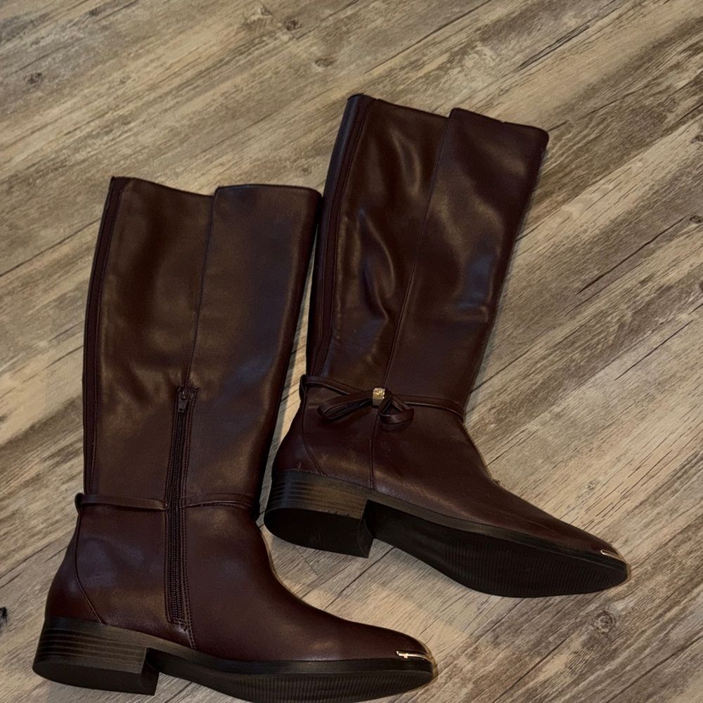 Nannette Dark Brown Knee-High Riding Boots with Bow Detail